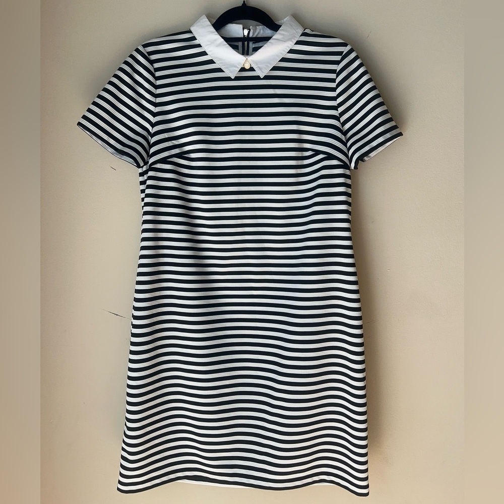 TOMMY HILFIGER WOMANS STRIPED PATTERN DRESS, SZ 14, COLLARED, ZIP BACK